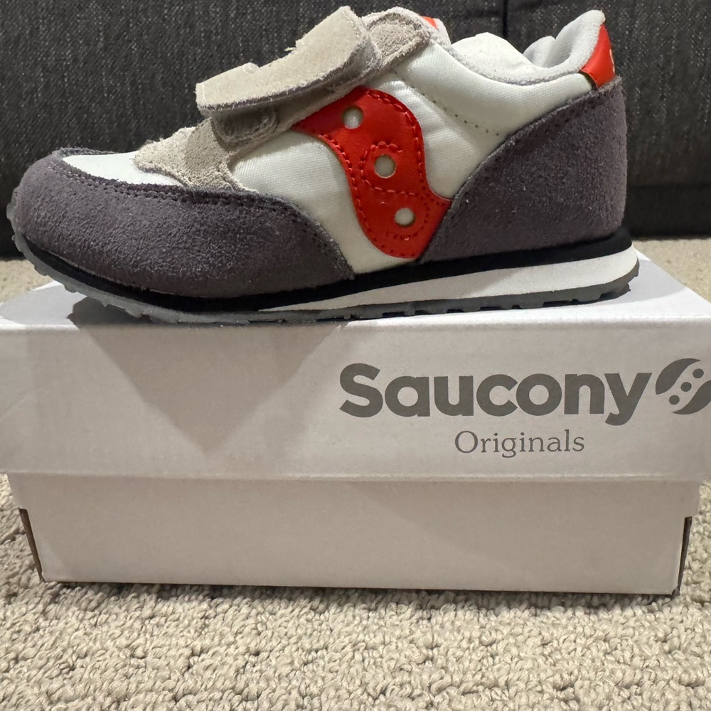Saucony Kids Gray White Red Velcro Toddler Sneaker